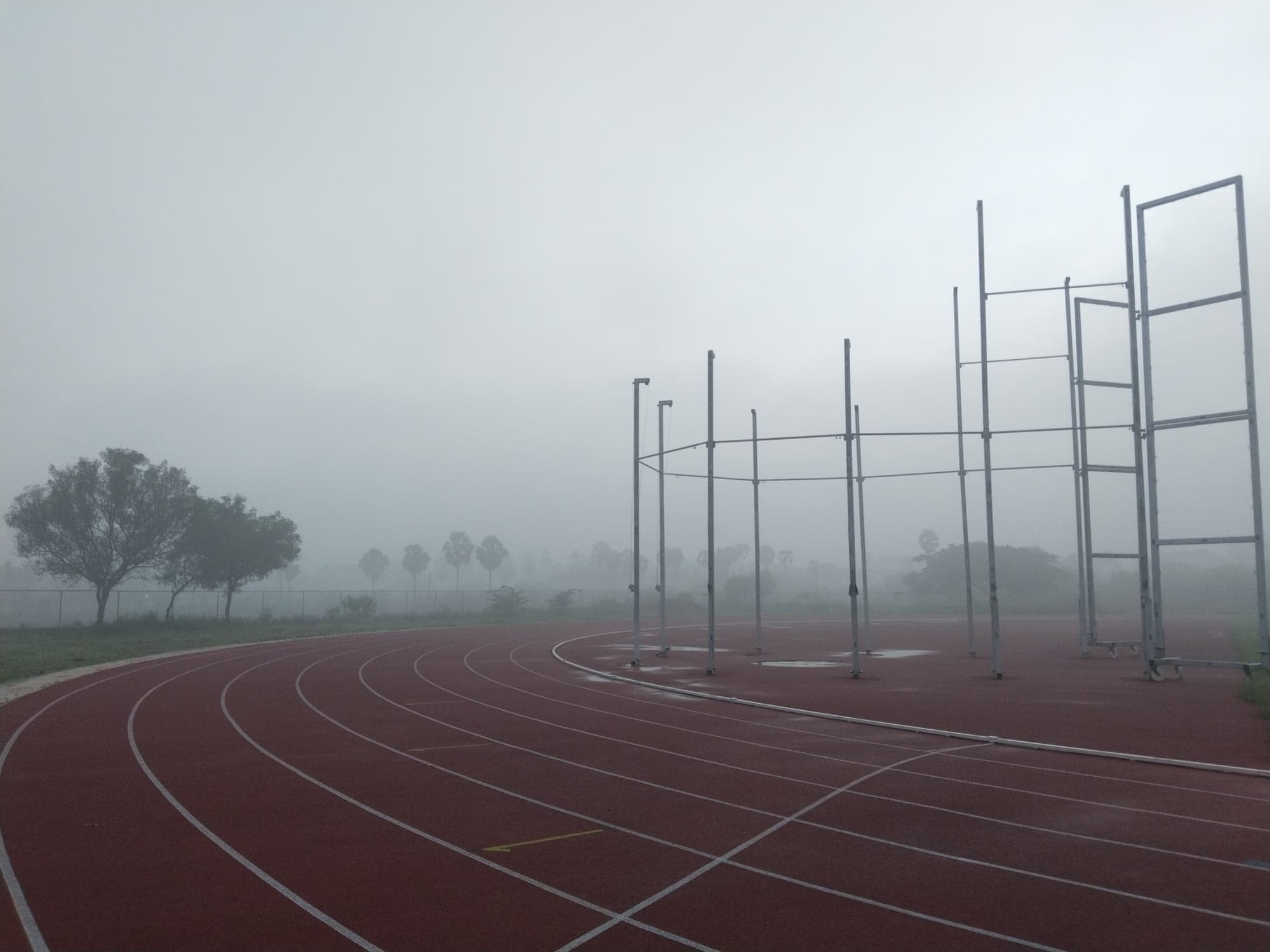 Running track in the mist